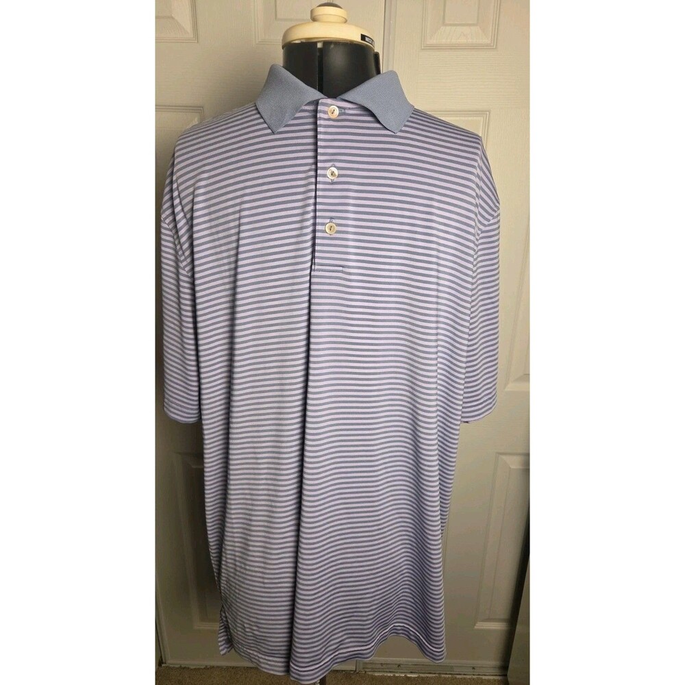 Peter Millar Summer Comfort Purple Stripe Shirt w Metal Collar Stays Large EUC